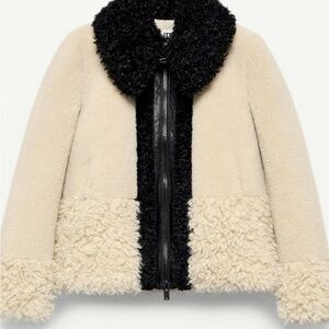 Zara NWT size XS Black and Cream Teddy Jacket